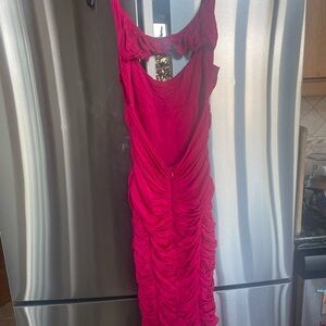 Bebe SEXY Fuchsia, hot pink dress with cut outs, front and back